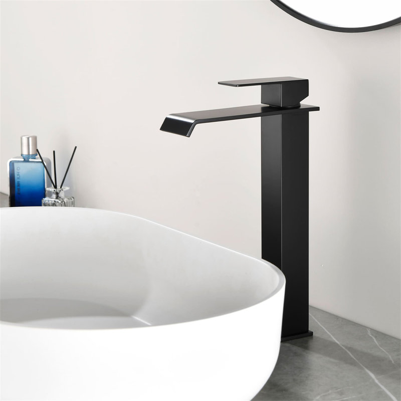 Waterfall Bathroom Vessel Faucet With Pop-Up Drain Single Hole Bathroom Vessel Sink Faucets Stainless Steel Single Handle Tall Bathroom Vanity Basin Taps