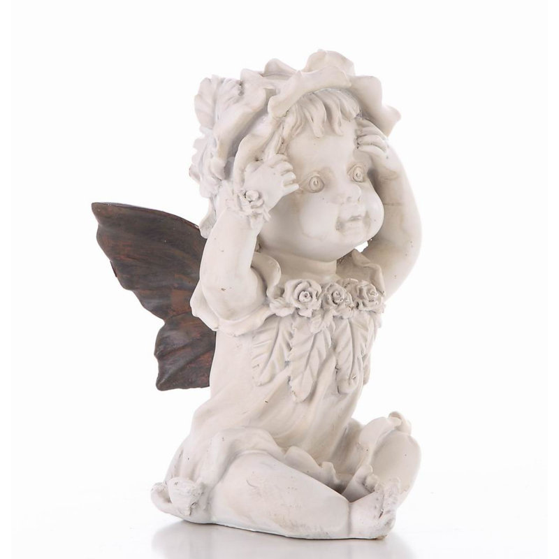 Creamy White and Dark Winged Resin Fairy Statue