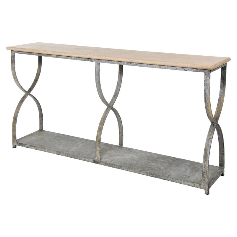 Mary Belle 72'' Console Table, Deep Ocean, Lite Travertine