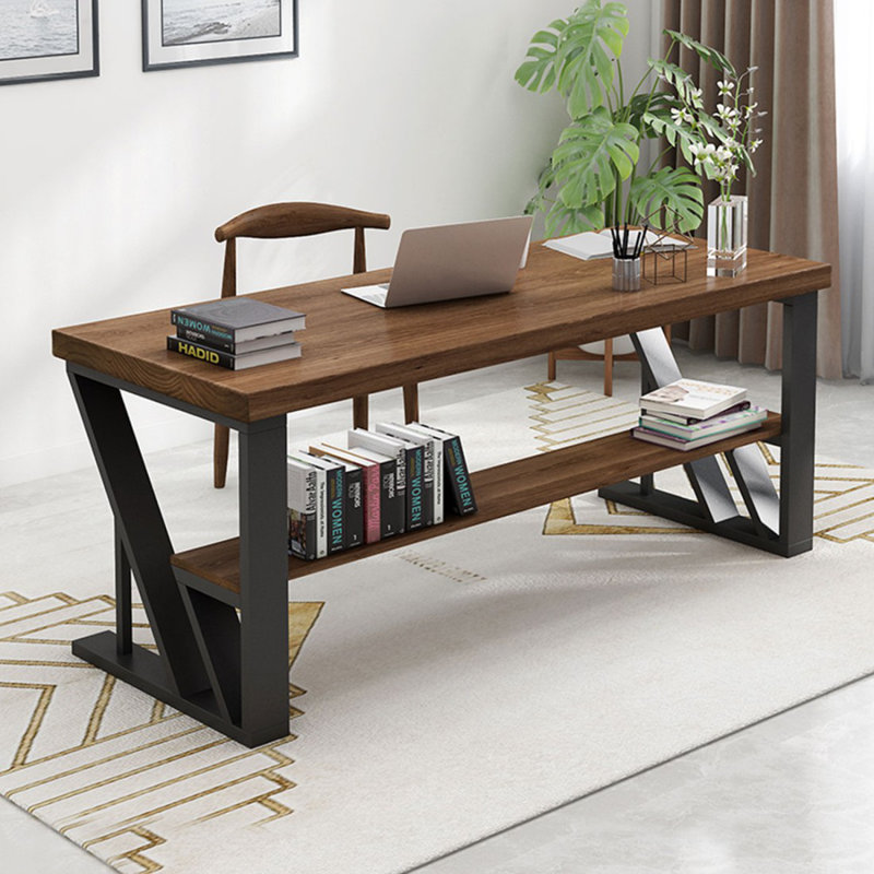 Bureau rectangulaire en bois massif noyer, H 29,53 po x l 86,61 po x P 35,43 po