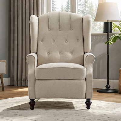 Nail-Head Upholstered Manual Massage Chair Push Back Recliner With Tufted Back, Storage Pockets & Heating Function