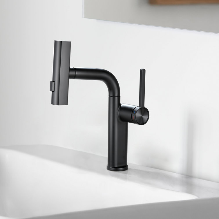 Modern 180-Degree Swivel Single Handle Bathroom Faucet With Pull-Down Sprayer And 3 Spray Modes