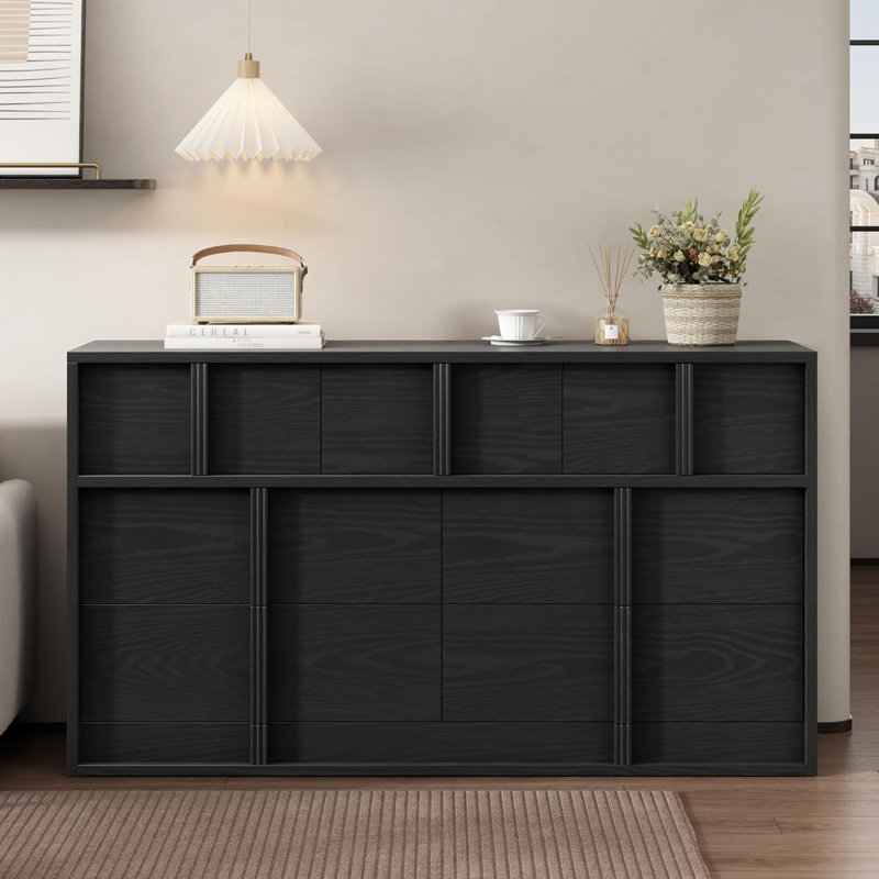 Commode avec tiroirs et poignées en bois, Black