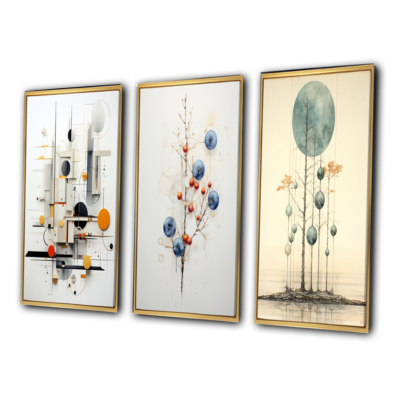 «Urban Sunset Abstract Vintage Cityscape», 3 pièces sur toile, Cadre flottant doré, H 28 po x l 36 po