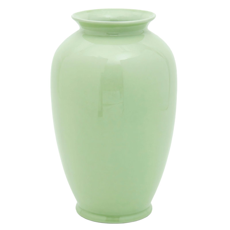 14" Bright Yellow Tung Chi Vase, Solid Green