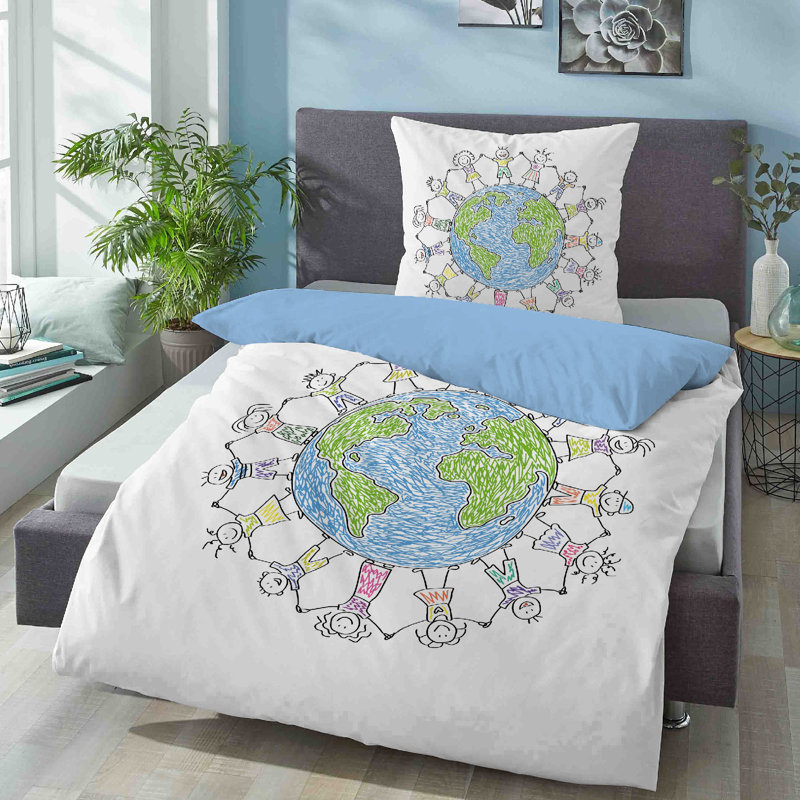 100% Cotton 57 TC Reversible 2 Piece Duvet Cover Set, 135 x 200 cm + 80 x 80 cm