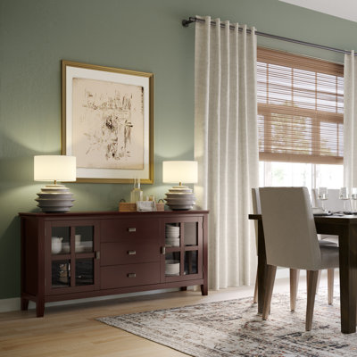 Artisan 60"W Solid Wood Contemporary 3-Door Sideboard Buffet with Adjustable Shelves and Bronze Hardware