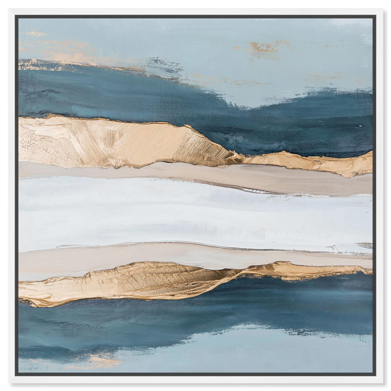 Art Remède abstrait avec toile dorée Blue Ridge III, H 40 po x l 40 po, Cadre blanc