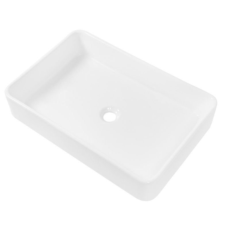 Lavabo de salle de bain rectangulaire en céramique 24 po x 16 po - finition lisse et vasque à l'épreuve des acides -
