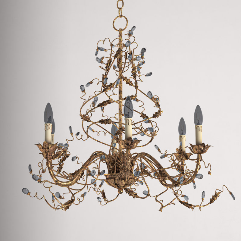 Avelie 6 - Light Candle Style Traditional Chandelier, Etruscan Gold
