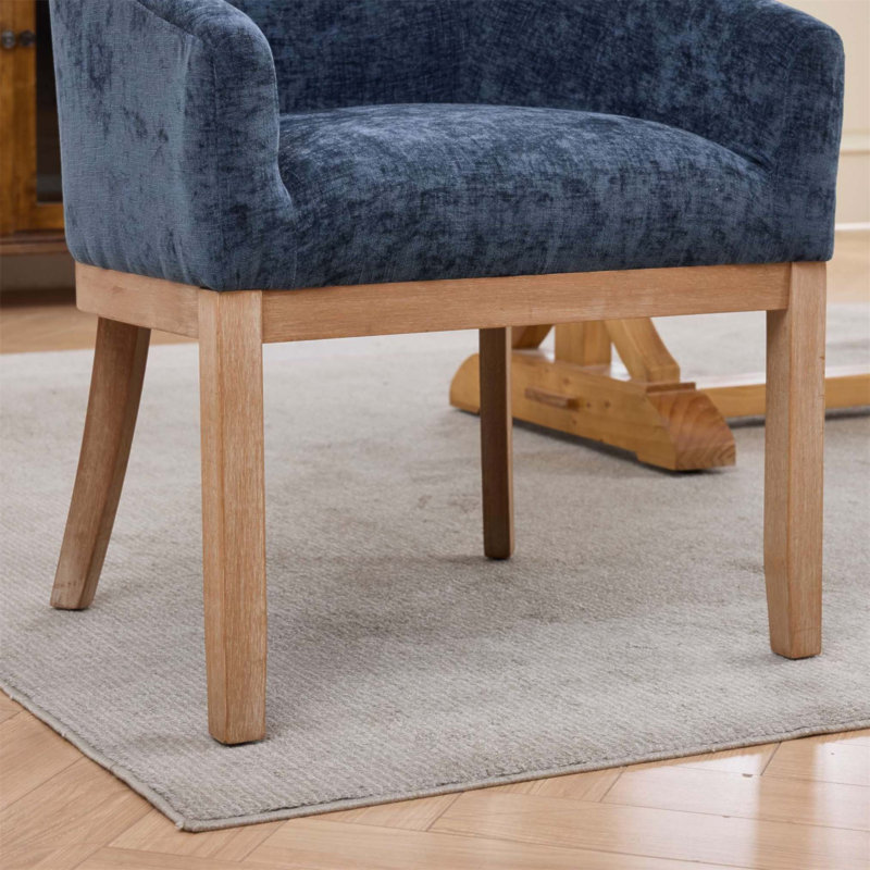 Chaises de salle à manger demi-tonneau rembourrées de style Mid-Century avec accoudoirs, chaises d'appoint de cuisine et de salle à manger en chenille de ferme, structure en bois franc, chaise 19 po seulement