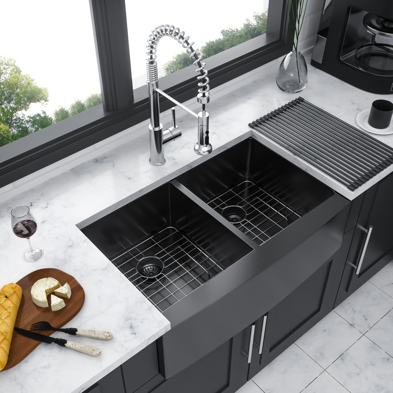33"X21"X10" Sink In Gunmetal Black Stainless - Double Bowl  50/50  16G With Construction Quality Kitchen For Steel Steady Functionality