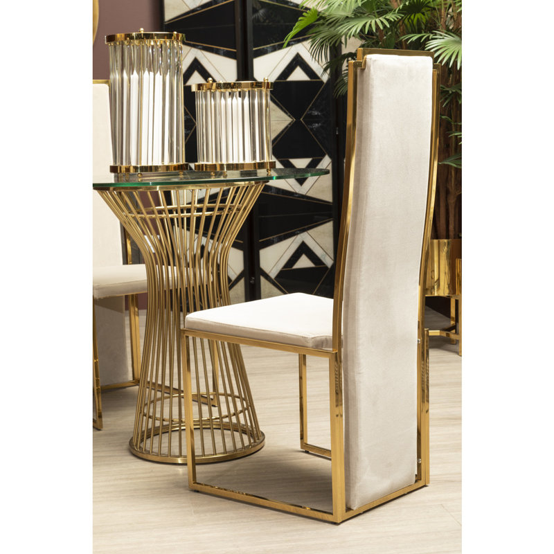 Karyn 46cm H Polyester Blend Upholstered Metal Cantilever Chair in Gold