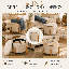 Repose-pieds rond avec rangement en lin avec plateau en bois réversible et pieds en pin, beige, 21 po-567416896