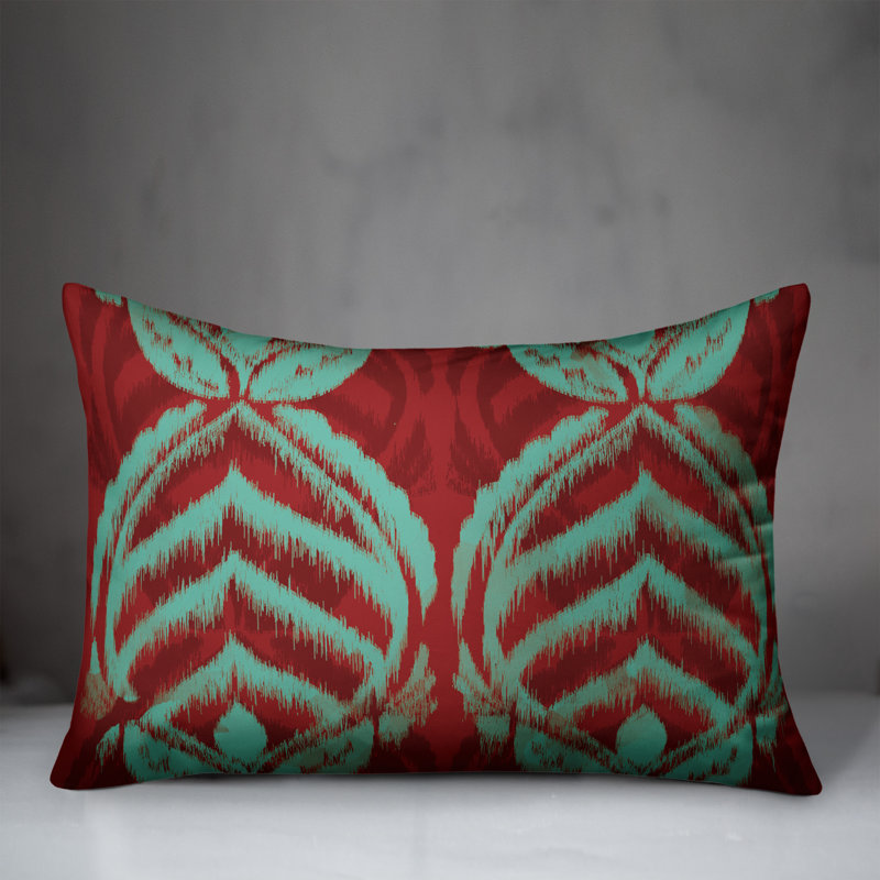 Damask Outdoor Reversible Throw Pillow, Red Floral