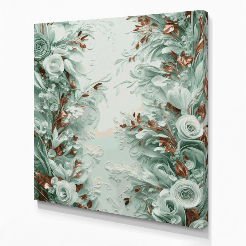 "Abstract Florals" 30, art mural sur toile verte, H 12 po x l 12 po
