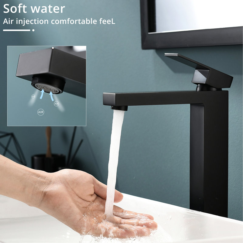 Robinet de salle de bain noir mat à poignée simple avec remplissage en céramique et lavabo latéral de style moderne