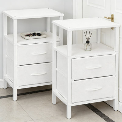 Modern End Table Set Of 2 With Fabric Drawers, Nightstand Or Couch Side Table With Open Shelf And Ample Storage, Easy Assembly