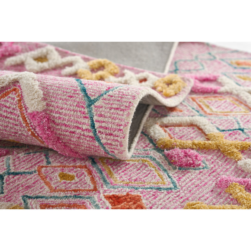 Tapis rose en laine touffeté à la main Charlize 4 pi x 6 pi, Rectangle 8 pi x 10 pi