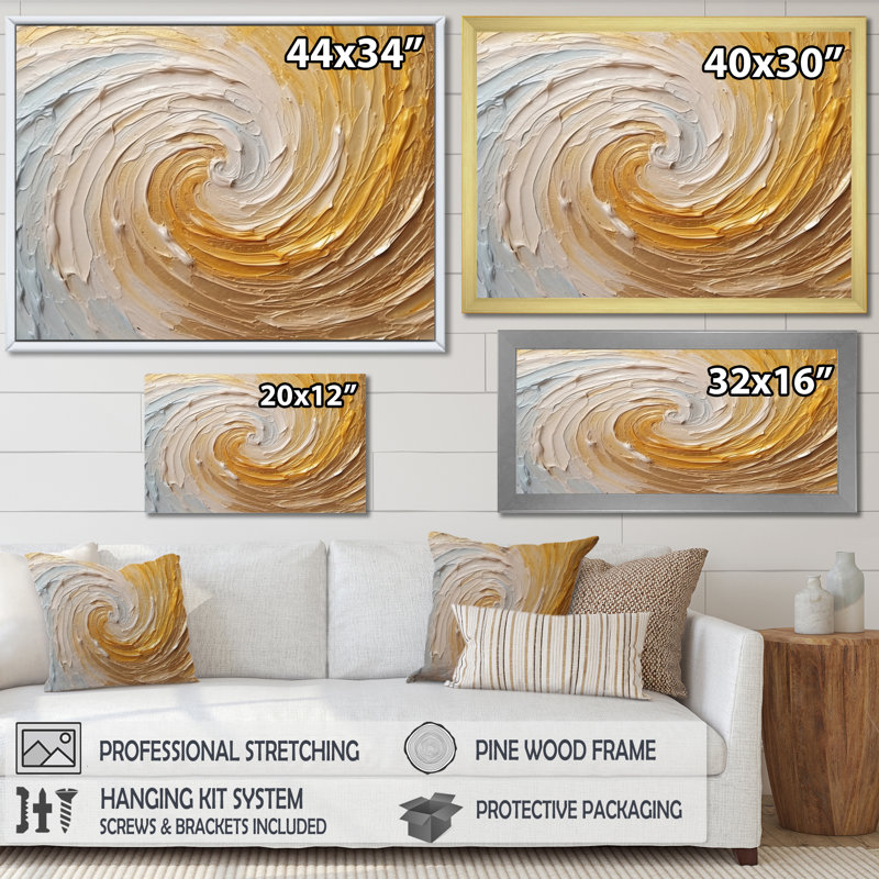 «Gold Cream Infinite Swirls I - Abstract Spirals», reproduction d'art, H 16 po x l 32 po x P 1 po