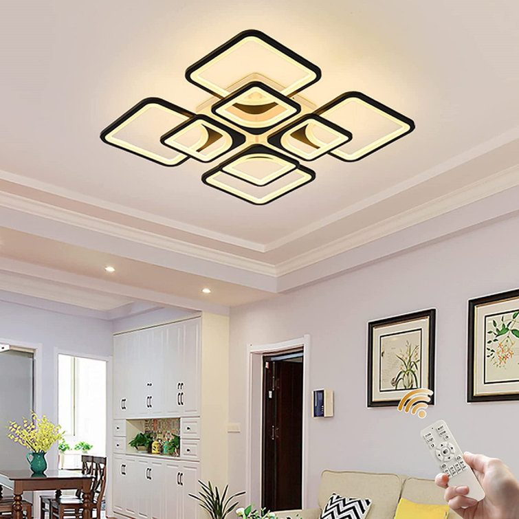 Flausch 8 - Light 60cm Modern Ceiling Light, Dimmable LED Flush Mount with Remote, Rectangle Acrylic Chandelier