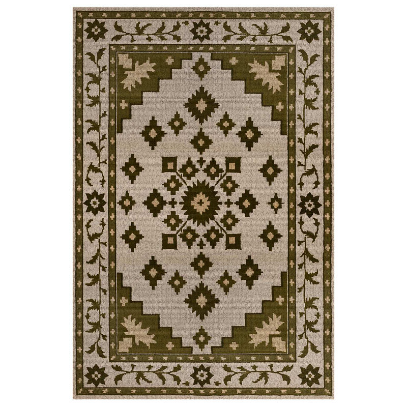 Isabel Collection Digital Print Cotton-Polyester Beige Brown Moroccan Rug, Square 4'