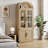 71.4" Arched Farmhouse Bookshelf – 5-Tier Tall Wooden Cabinet with Glass Doors & Metal Guards – Rustic Storage Organizer for Living Room, Kitchen & Office, Natural-760872174