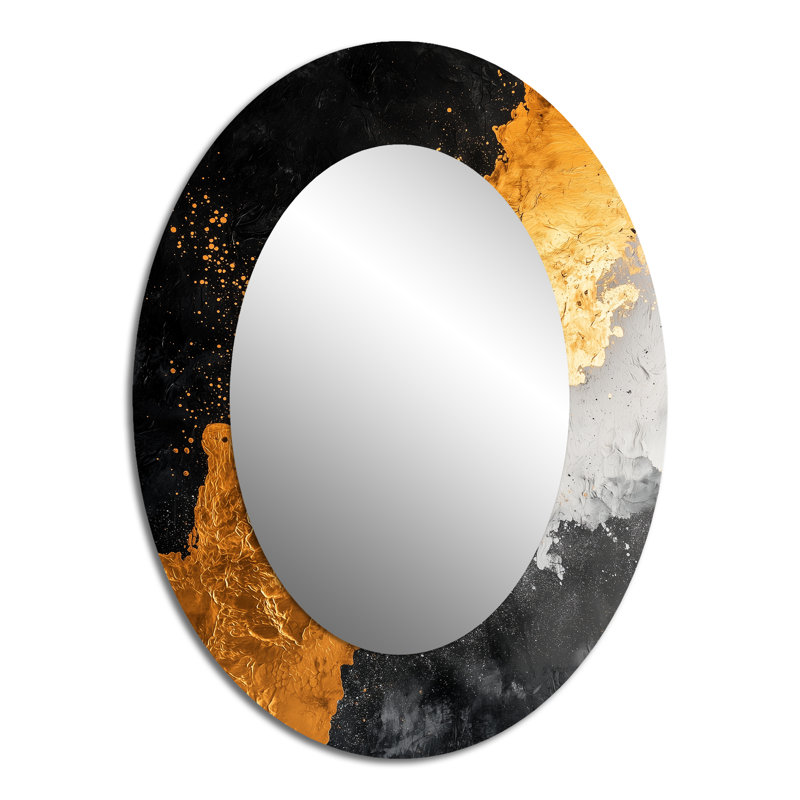 Gold And Black Auroras Edge Shapes II - Modern Oval Wall Mirror, 40" x 30"