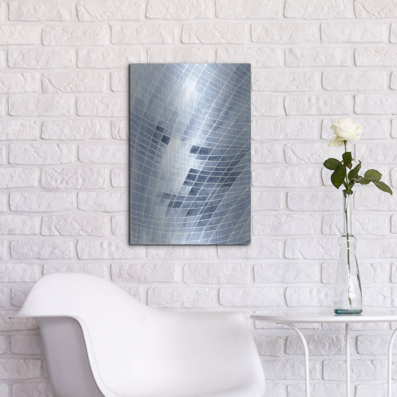 «Blue Grid I» par Regina Moore, art mural en métal, H 24 po x l 16 po