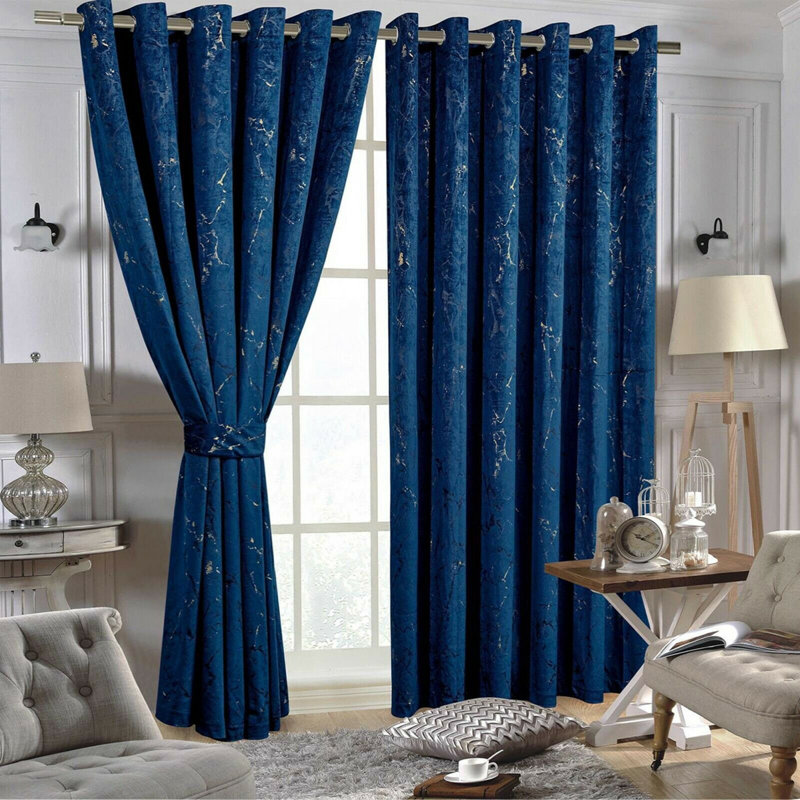 Rogers Velvet Room Darkening Curtain Pair, 168 x 183 cm, Navy Blue