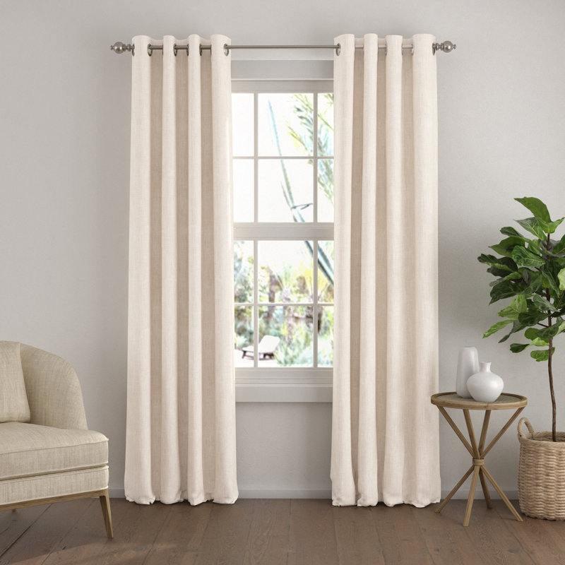 100% Blackout Textured Linen-Blend Grommet Curtain Set, Ivory, 50" W x 84" L