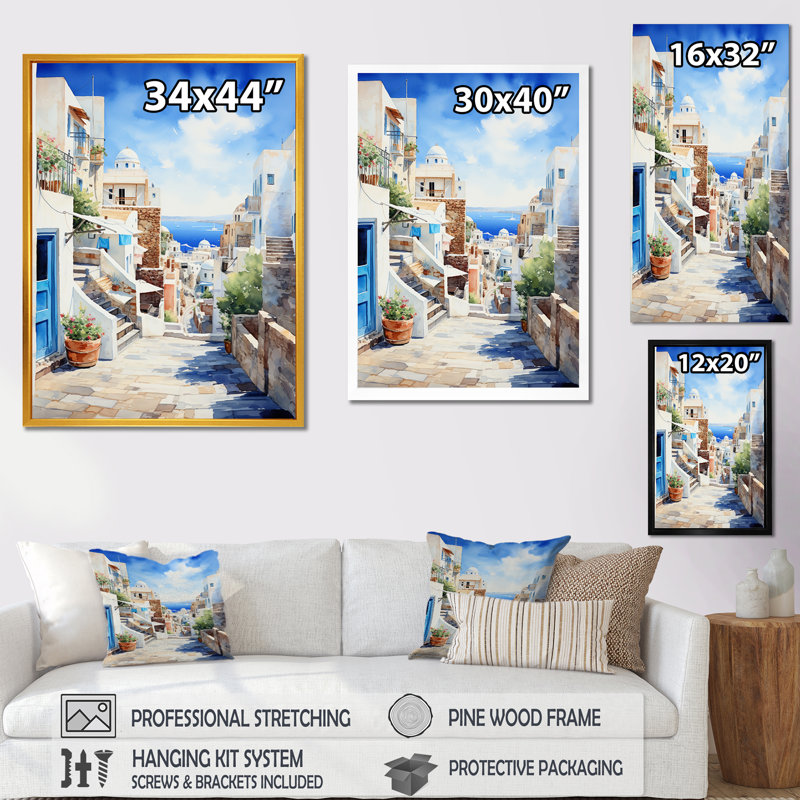 Rêves du village de Santorini, îles grecques I, Toile tendue, 40" H x 30" W