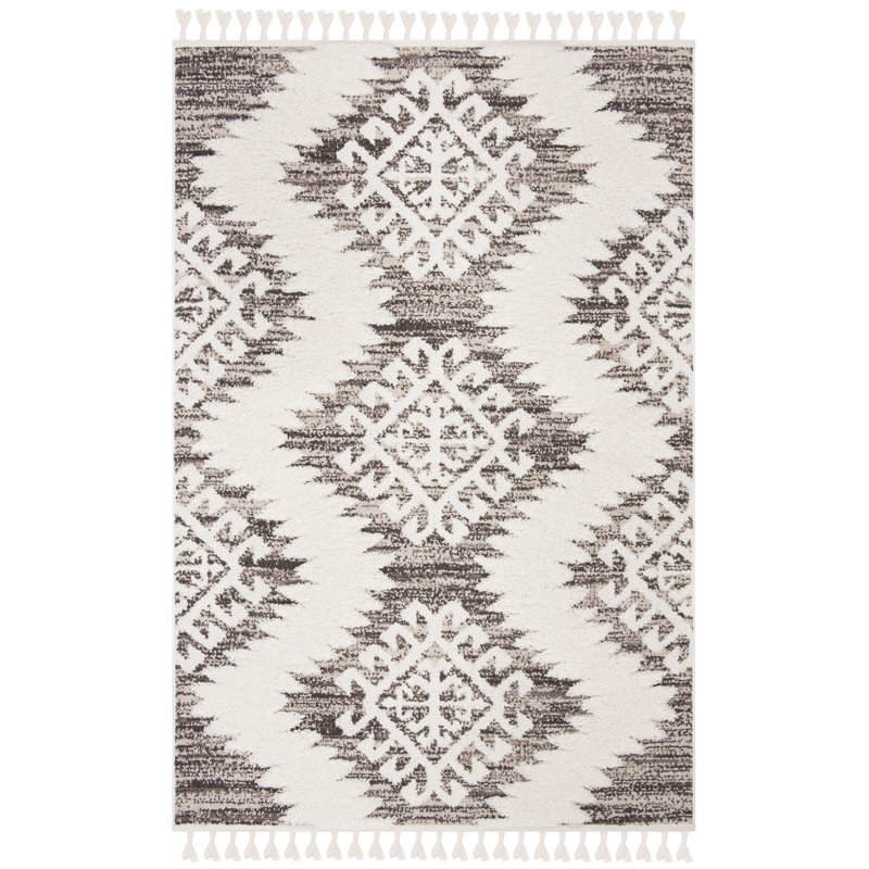 Tapis Ikat Imraan, Rectangle 3 pi x 5 pi, Brown/Ivory