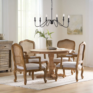 Nannie Fabric, Rubberwood, And Cane 5 Piece Circular Dining Set