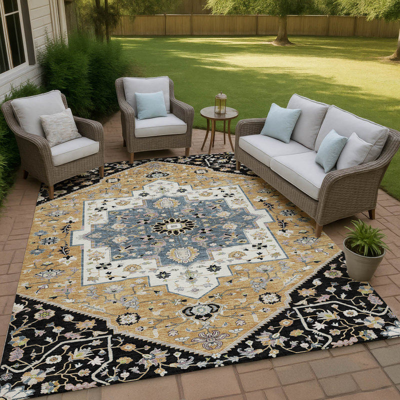 Machine Washable Indoor/Outdoor Chantille ACN2533 Traditional Rug, Rectangle 9' x 12', Black