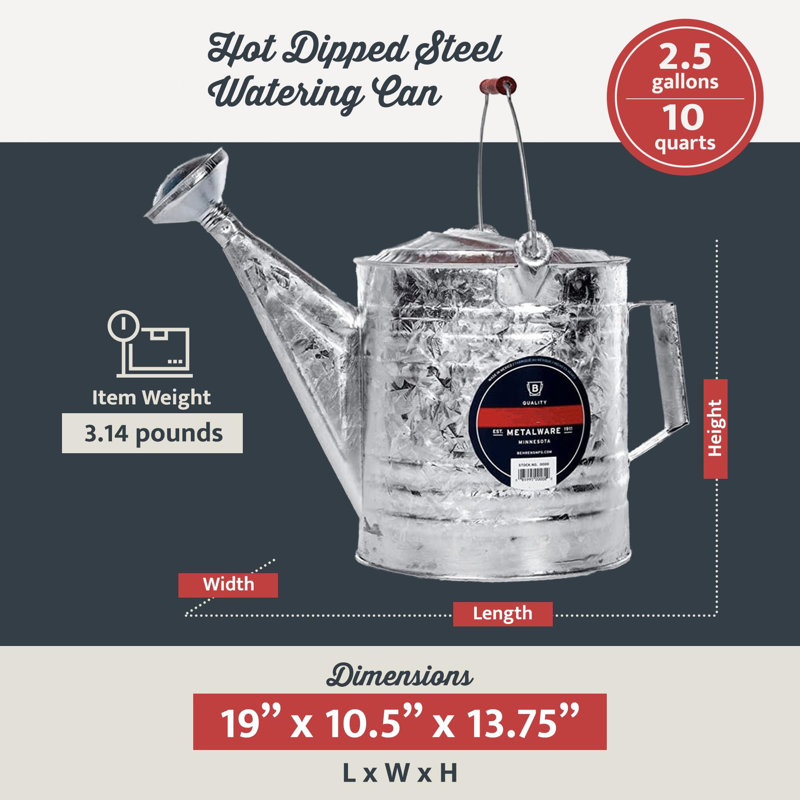 Vintage Galvanized Steel Watering Can with Wooden Handle