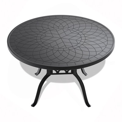 Table de salle à manger 47,24 "en fonte d'aluminium avec structure et texture sculptée sur le plateau de table