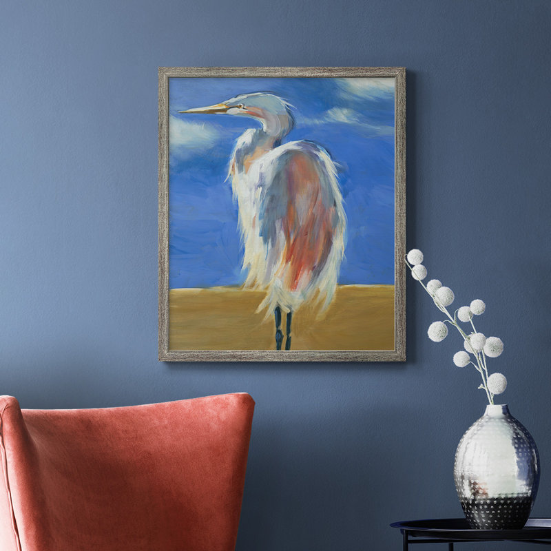 Toile encadrée de qualité supérieure Blue Heron - prête à être accrochée, H 20 po x l 16 po, Argent patiné