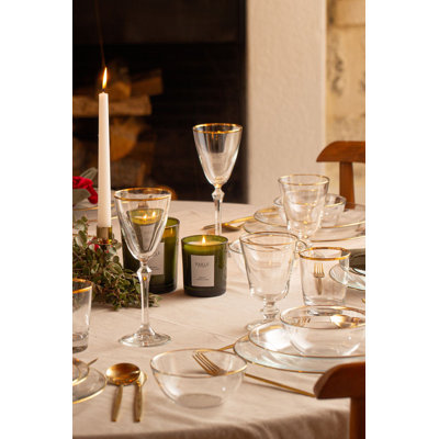 Ensemble de verres à vin Elegant (4 pièces), doré et transparent, 3,3 x 3,3 x 8,7 pouces | 100% verre, capacité de 8,6 oz liq. Lavage à la main recommandé pour une durabilité à long terme | Parfait pour les réceptions et les occasions spéciales