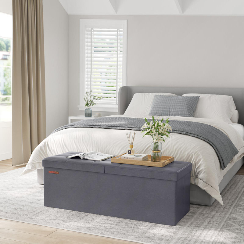 Folding Storage Ottoman, Dark Gray, 15"H x 30"W x 15"D