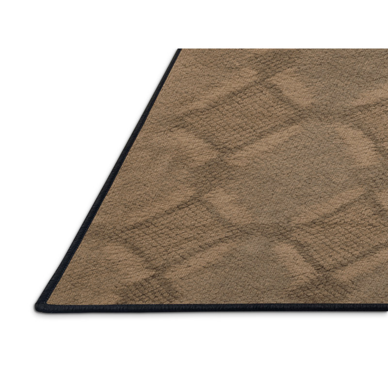 Tapis brun treillis lavable à la machine, Rond 4 pi