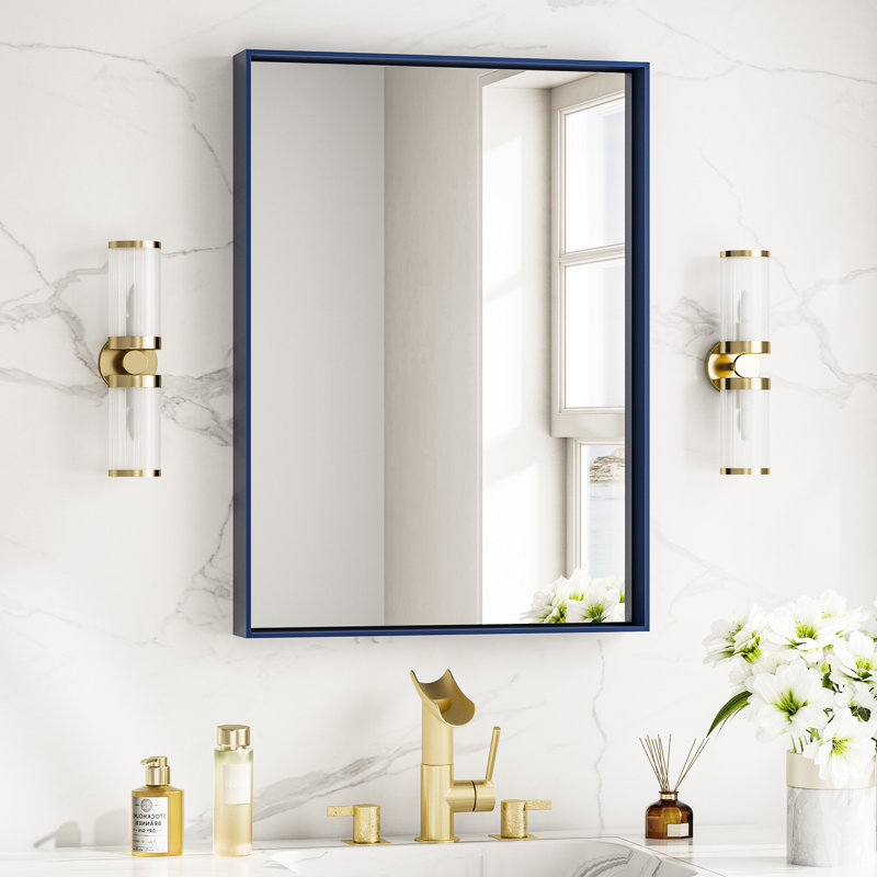 Miroir de vanité Stemn encadré / Miroir d'appoint, 24" x 16", Blue