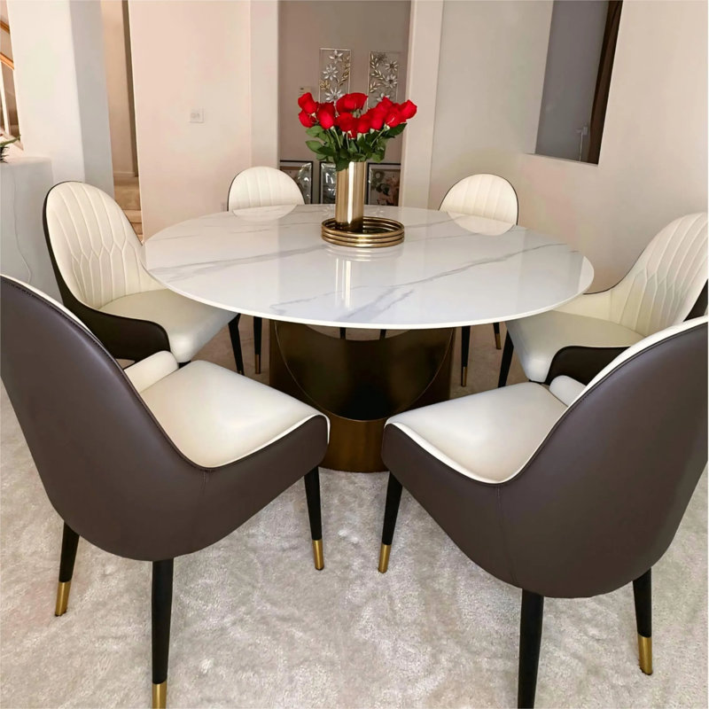Chaises de salle à manger, fauteuils à dossier haut Modern, Noir / beige, Ensemble de 4