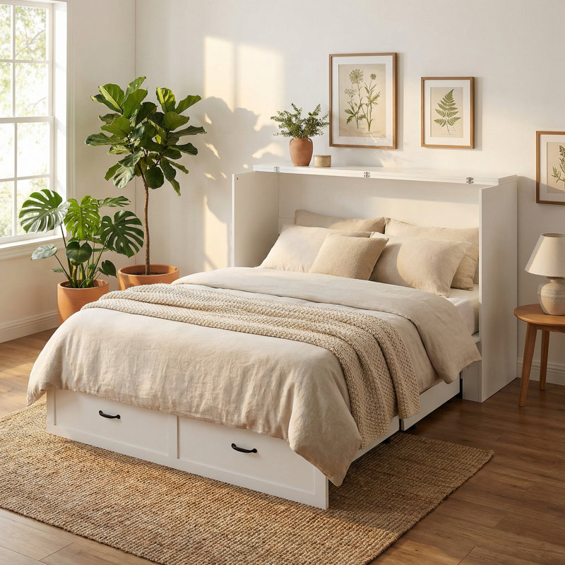 Convertible Dresser To Queen Bed – 2-Drawer Storage, White, Space-Saving Design