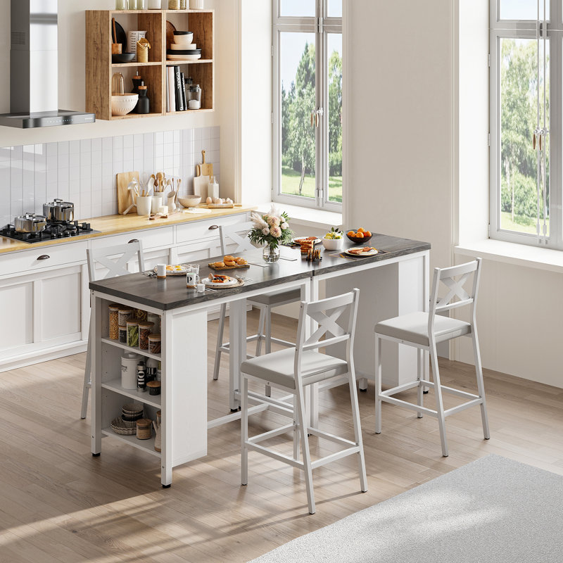  Ensemble de petite salle à manger 3 pièces de style transitionnel avec tablettes de rangement réglables, ensemble de table de salle à manger à hauteur de comptoir de l 35 po avec 2 chaises rembourrées en polyuréthane pour petit espace, coin-repas, salon et salle d'étude