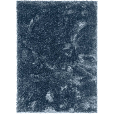 Saavedra Liza Dark Blue Glam Solid Shag Plush Area Rug