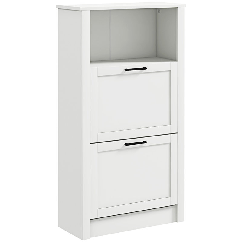 Armoire de rangement pour chaussures avec compartiment ouvert et 2 tiroirs rabattables