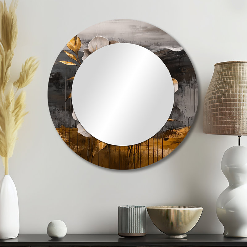 Golden Pansies Copper Serenade I - Art mural miroir floral - imprimé sur métal, 23 po x 23 po