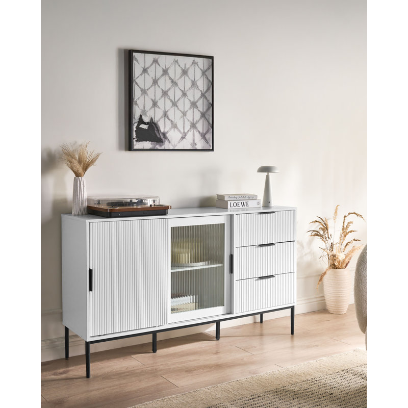 Glass Display Sideboard LEDUC White