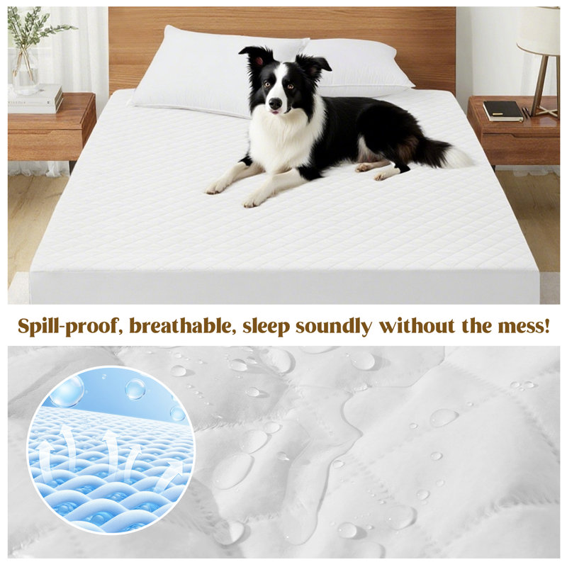 Waterproof Quilted Mattress Protector with Deep Pocket, White, Twin XL